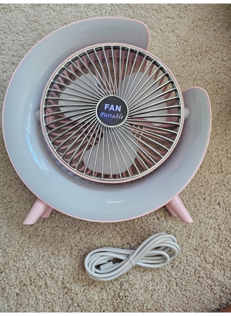 Multicolor LED Desktop Fan - 180° Rotatable Portable Personal Fan with 5 Lighting Modes - 3-Speed Quiet USB Rechargeable Table Fan for Home, Office, Bedroom & Travel - Image 1